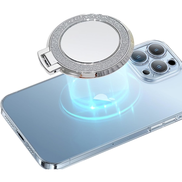 Telefonringhållare Silver, Diamant Bling Spegel Mobiltelefon Greppstativ, Stöder Magnetisk Laddning (Silver)