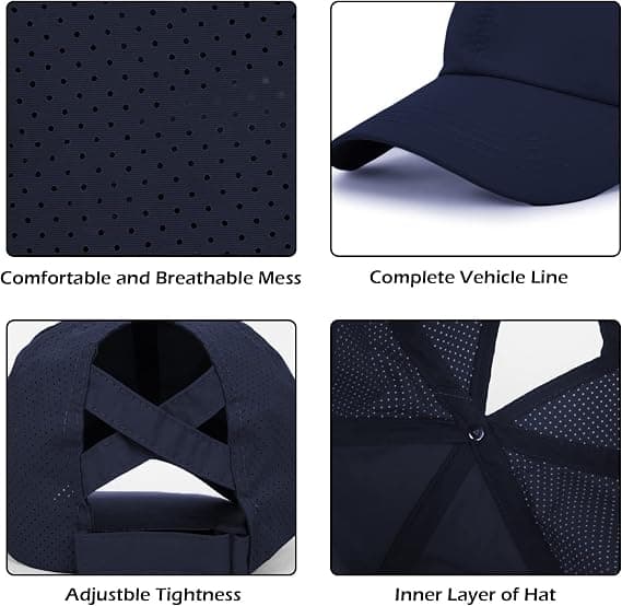 Baseballkasket til kvinder, Ponytail Solhat, Golfkasketter til damer, Krydsjusterbare hatte Navy blue
