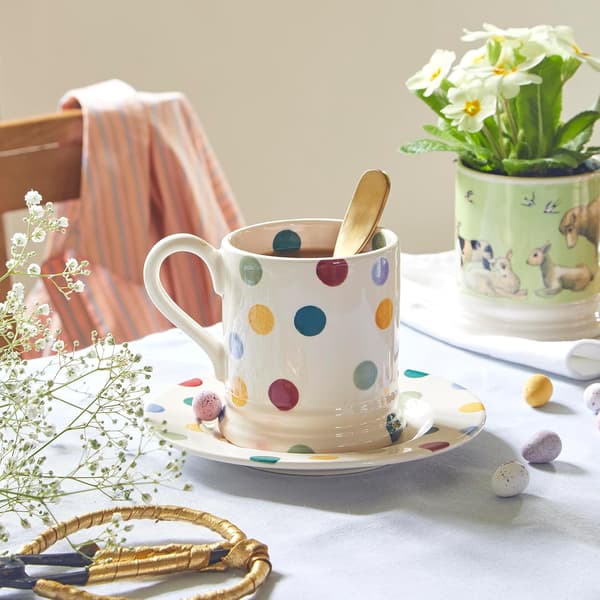 Stor Mugg, Keramisk Kaffe Mugg Stor - Stengods Mugg, Latte, Kaffe - Vackra Muggar, Födelsedagspresent - Kaffe Mugg Polka Dots