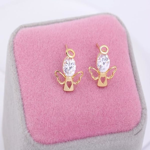 Förgyllda Charm Gröna Runda Kubiska Zirkonia Lyckliga Ängel Design Mini Post Stud Örhängen White