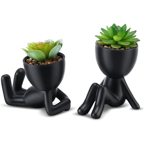 Falske Mini Sukkulenter Kunstige Planter (2 STK) Sort
