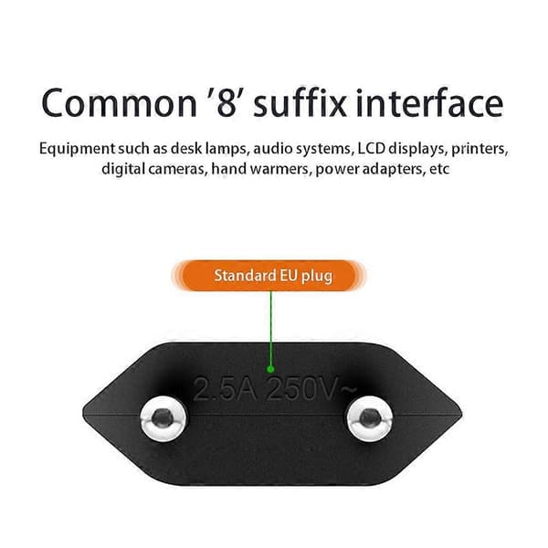 1,8 m 2*0,75 SQMM EU-kontakt Strömadapter 2-stift Laptop Kamera Strömförsörjning Kopparkabel