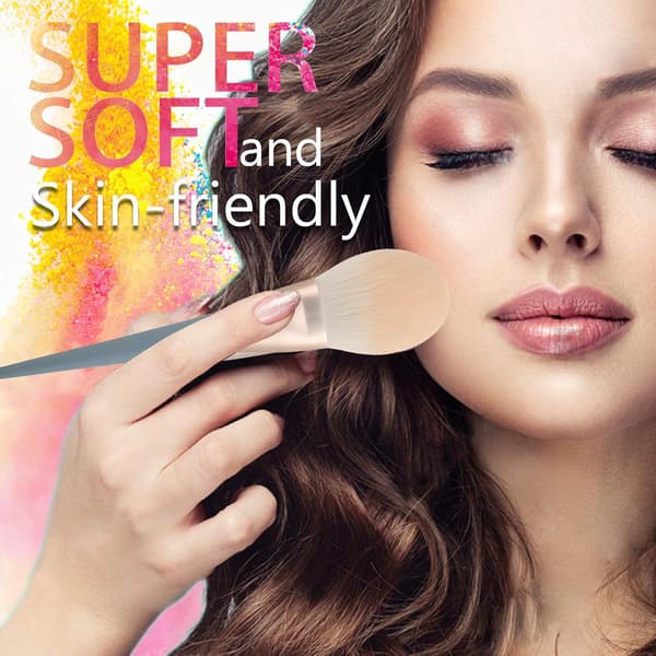 Professionelt 10-delt makeupbørstesæt, til foundation, concealer, pudder og blush, opbevaringspose inkluderet, blå