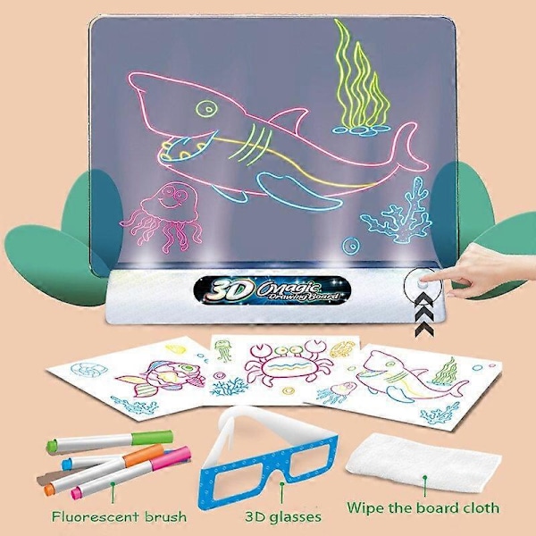 3D Tegnebræt Lysende Doodle Pad Fluorescerende Farve Skrivning Undervisning Legetøj Børnegave