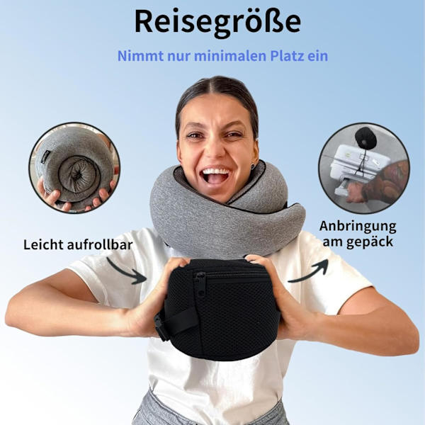 Resekudde, nackkudde, flygplansnackstöd - 100% bomull, perfekt för bilresor, grå.