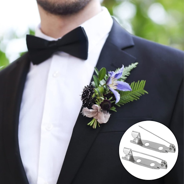50 STK Brosjenåler, Sikkerhetslås med bakre stangfeste, Brosjenåler Lås Sølv Sikkerhetsnåler for Corsager Boutineer Navnelapper Smykker DIY