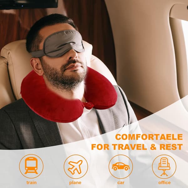 U-formet Reisepute i Memory Foam, Superlett og Bærbar, Flott for Flysete, Bil (Rød)