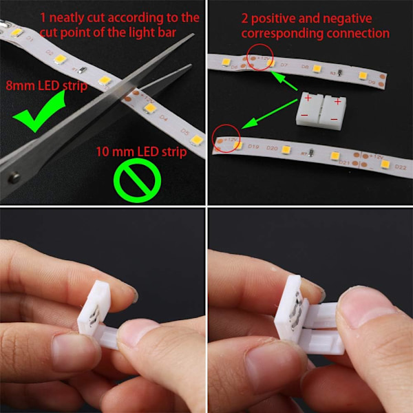 10 st 2-stifts LED-kontakt snabb flexibel remskabeladapterjumper, 10 st LED 8 mm