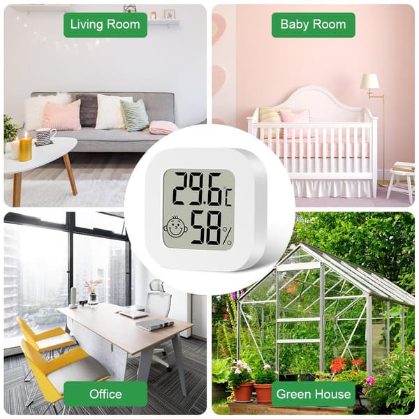 2-pack Mini Hygrometer Termometer för Inomhusbruk, LED-Display med Komfortlogo för Miljötermometer för Hemmakontor Sovrum Trädgård