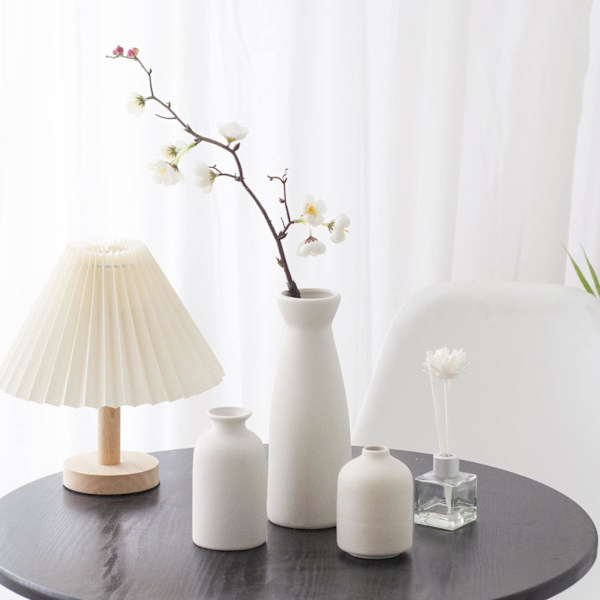 Vit Keramisk Vas Set-3 Små Blomvaser för Dekor, Modern Boho Bondgård Heminredning