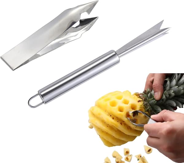 Ananas øyefjerner, skreller og skjærer i rustfritt stål, multifunksjonell fruktskjærer og uthuler