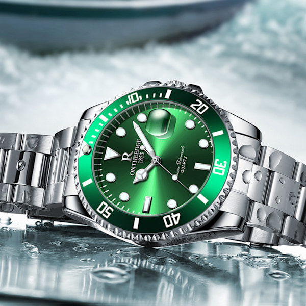 ONTHEEDGE Herrar Vattentät Analog Kvartsur med Datum Mode Casual Man Klocka, Grön Green
