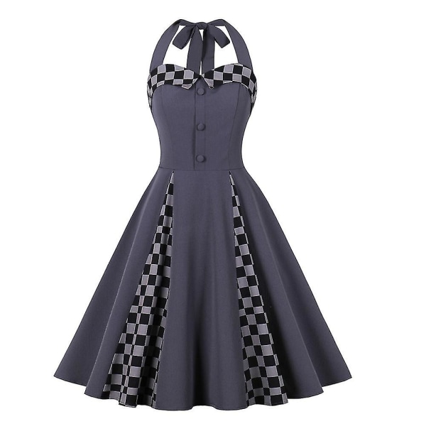 Kvinnor sommar Vintage Retro Party Hepburn Style Halter Dress Cocktail Evening Party Dress Gray L