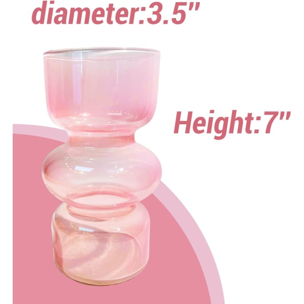 Rosa Transparent Glas Hydroponisk Vas, 18 cm Färgad Vas för Blommor, Treläggrig Glasblomvas för Heminredning (Rosa) Light pink