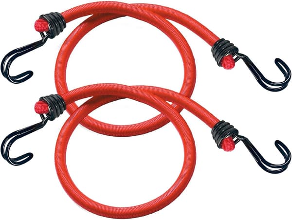 Elastiskt rep med krok (2-pack) (längd: 60 cm) (taggtråd). Lämplig för transport av tunga föremål. Röd.