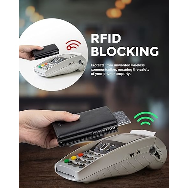 RFID-suojattu nahkainen lompakko, jossa on pop-up-korttipaikka, setelitasku, ID-ikkuna, kolikkotasku ja magneettinen sulkeminen Black