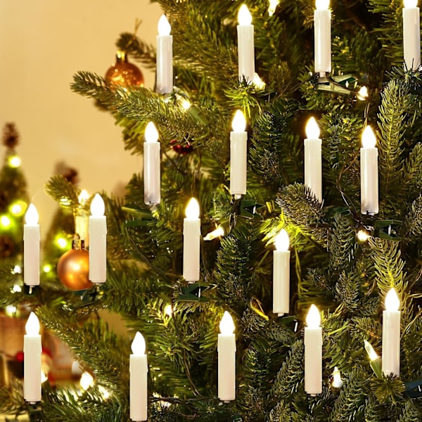 10 stk. LED juletrelys, flammeløse LED-juletrelys med fjernkontroll, timer og 4 moduser