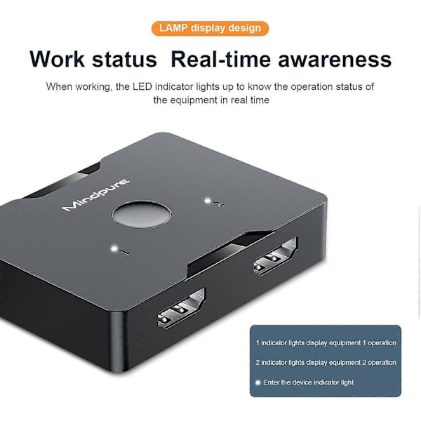 MINDPURE SW002 2 Input 1 Output HDMI Switch 2-vejs 4K HD Video Adapter