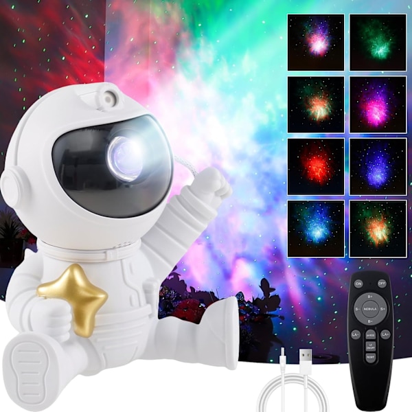 Astronaut Galaxy Projektor Stjerneklar Natlys Projektor med Nebula og Fjernbetjening, 360° Roterende Rumfartsmands Lysprojektor