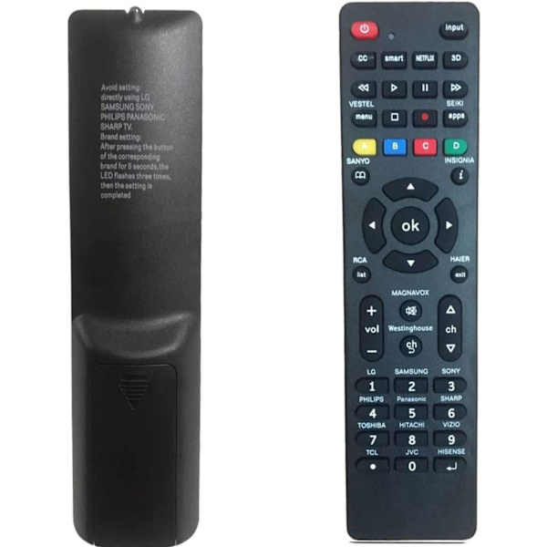 Universal TV-fjärrkontroll för Samsung, Vizio, Sony, Panasonic, Smart TV, HAIER, Toshiba, Philips, TCL - tv-fjärrkontroll