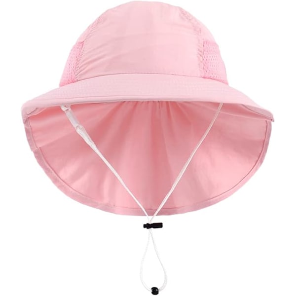 Baby Småbørn Solhat Børn Drenge Piger Sommer Bøllehatte Solbeskyttelse Bred Skygge Nakke Beskyttelse Justerbar Hoved Snøre Pink S