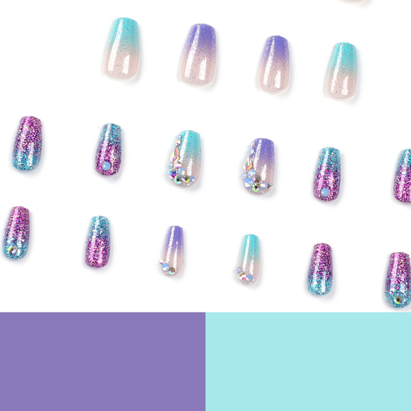 24 kpl Arkkumainen Vääri Kynnet Keski-Violetti Vihreä Glitter Liimaa Kynnet Akryyli Täyspeite Vääri Kynnet Strassilla Teko