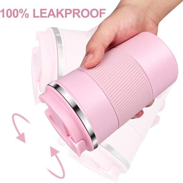 380ml Rosa Isolerad Kaffe Mugg, 304 Rostfritt Stål Återanvändbar Isolerad Mugg Bilkopp med Lock, Läckagesäker Kaffe Mugg