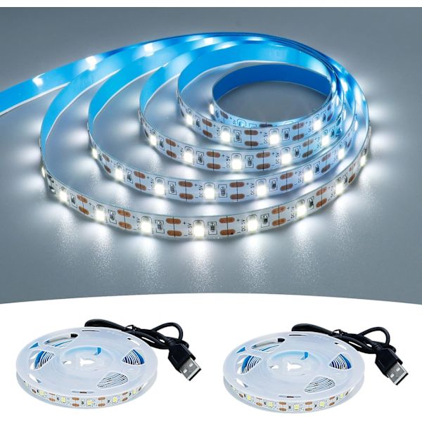 5V USB LED-remsa kall vit 6000K USB-driven 4M (2 st) Flexibel SMD2835 Hög ljusstyrka Ej vattentät IP20 LED-bandljus