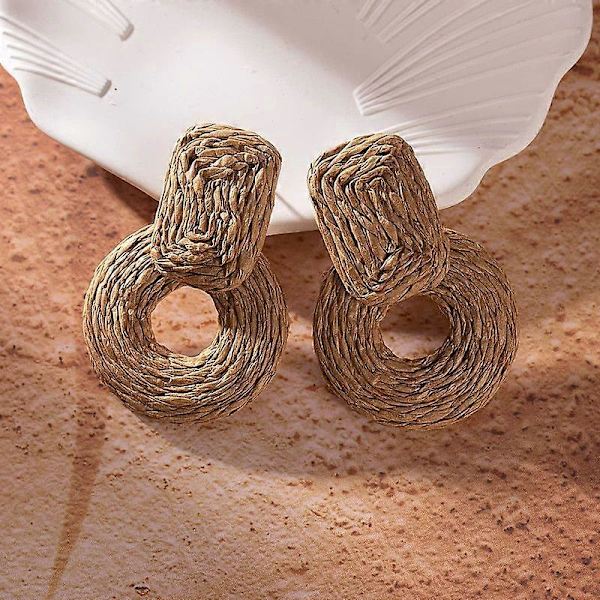 Statement Raffia Øredobber Søte Boho Øredobber Rattan Dingle Øredobber