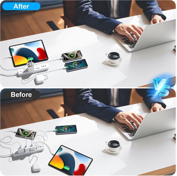 50W USB C Plugg Hurtiglading 6-Port Multi USB Lader Plugg Hurtigladeplugg
