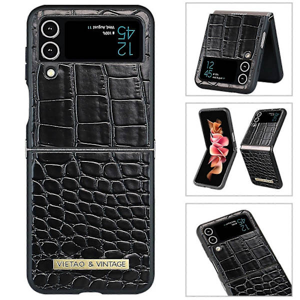 Fodral med krokodilmönster kompatibelt med Samsung Galaxy Z Flip 4, PU-läder + Stöttåligt skydd med hård PC-ram