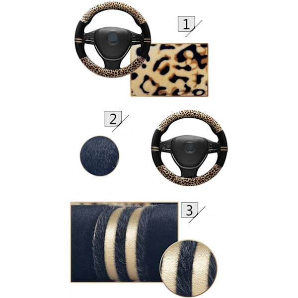 Bilstylingsrattöverdrag Plyschfordonsrattskydd Universellt för Bil/Lastbil/SUV/Van Diameter 38cm Leopardmönster Gult