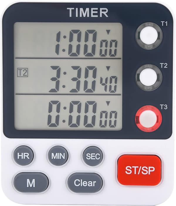 3-kanals Timer, Triple Digital Køkkenur, Multiple Optællings-/Nedtællingsur til Madlavning og Studier