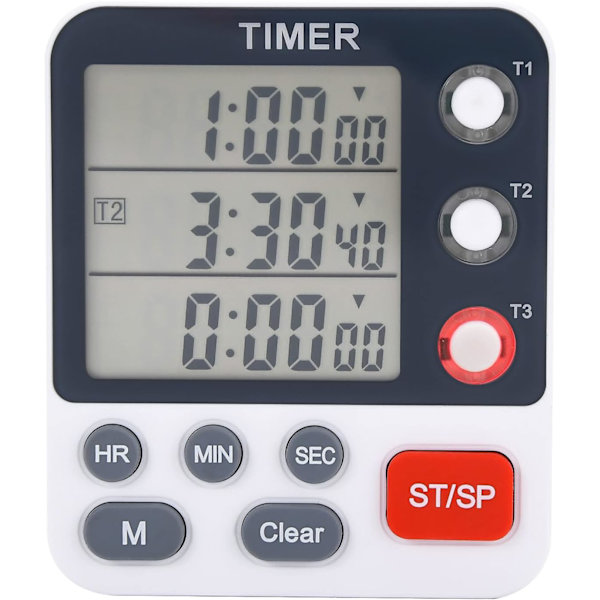 3-kanals timer, trippel digital kjøkkentimer, multippel nedtelling/opptellingstimer for matlaging og studier