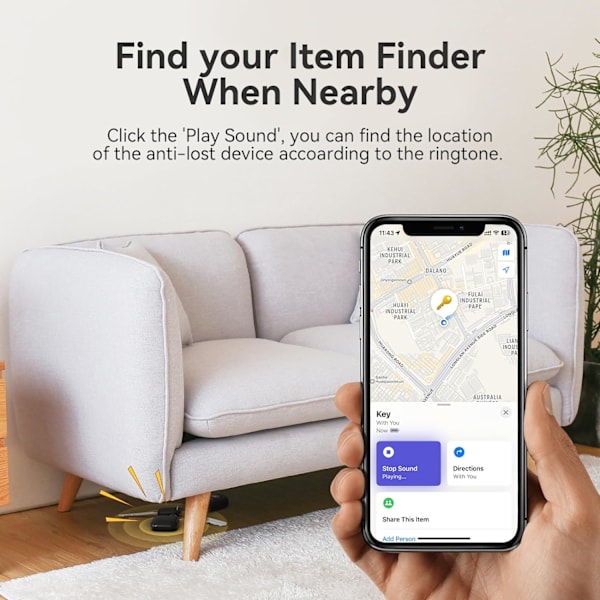 Nøkkel-finner, lommebok-sporer som fungerer med Apple Find My (kun iOS), utskiftbart batteri, vannbestandig, Bluetooth-gjenstandsfinder (svart, 2-pakning)
