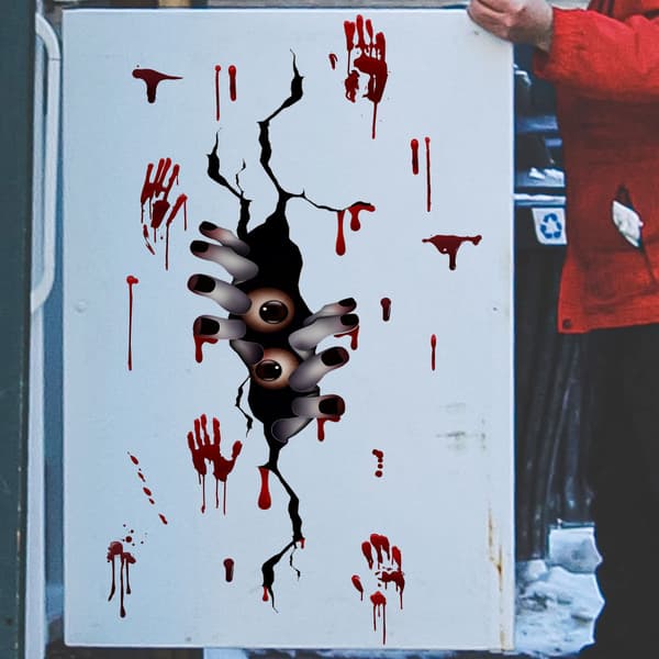 2 st Handavtrycksväggdekaler Kylskåpsdekaler Halloween Dekor Fönsterdekal，25*70cm