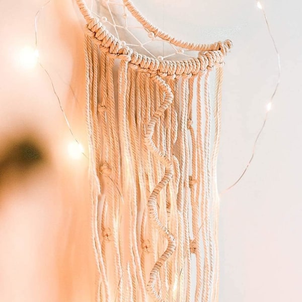 Macrame Väggbonad med LED-ljus, Måne Drömfångare Vävd Gobeläng Bohemisk Heminredning Bröllopsfest Ornament Hantverkspresenter