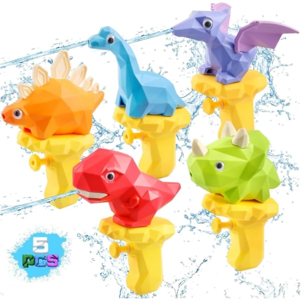 Kraftig vandpistol til børn, 5 stk. dinosaur vandlegetøj til børn, badelegetøj til babyer, sommerlegetøj (rækkevidde 5 meter)