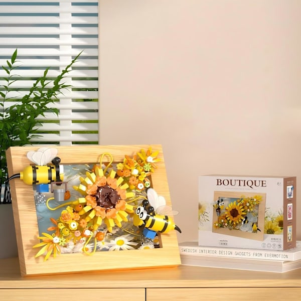 322 delar Blommor Botaniska Mini Byggstenar Set för Vuxna, Foto Ram Dekorationer (Bi Magnetisk Design)