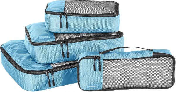 Packningskuber för resväskor, reseorganisatörer, 4-delars set väskor, Stor/Medium/Liten/Smal, Himmelsblå
