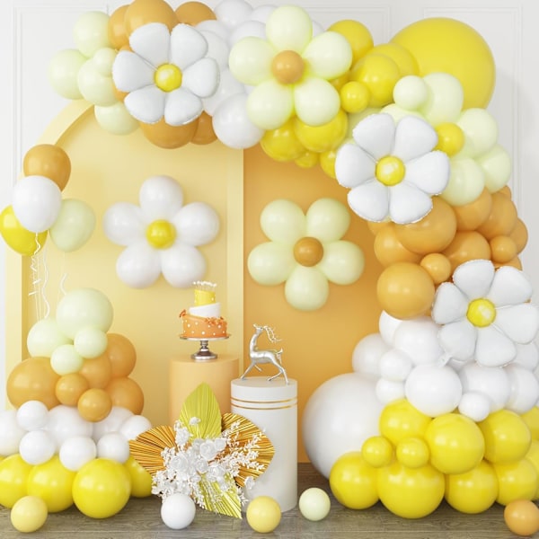 Gul Ballongbåge Kit, Tusensköna Ballonggirlang Med Latex Vita Gula Ballonger för Flickor Kvinnor Födelsedag Baby Shower Bröllop Style 3