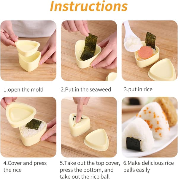 Onigiri Form, Triangel Sushi Form med Rissked Risboll Maker Form Tredelat Set, Non-Stick Risboll