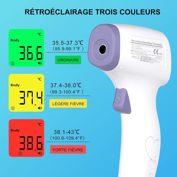 Pande Termometer til Voksne, Infrarødt Termometer til Børn, Berøringsfrit Digitalt Termometer, LCD-Display, Hukommelsesfunktion