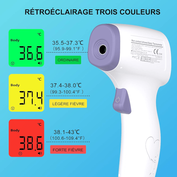 Panntermometer för Vuxna, Infraröd Termometer för Barn, Kontaktlös Digital Termometer, LCD-Skärm, Minnesfunktion