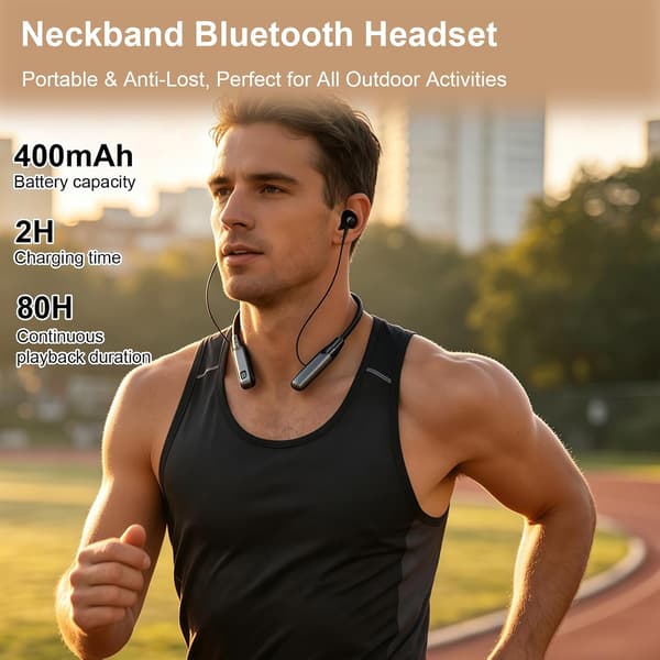 Bluetooth 5.3 trådløse nakkebåndshodetelefoner for sport, løping og trening