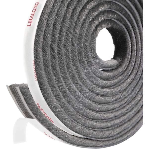 Dragtäckning för Fönster, 5m(L) x 9mm(B) x 15mm(T) Fönster- och Dörrtätning, Självhäftande Borsttätningsremsa för Skjutdörrar (Grå) 5 m(L) x 9 mm(W) x 15mm(T)