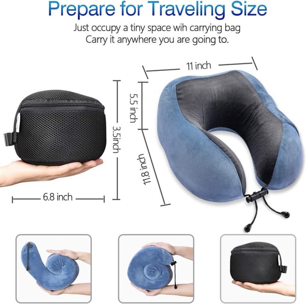 Resekudde Memory Foam Nackkudde för Flygplan Tvättbart Velouröverdrag Ergonomisk Nackstödskudde med Sovmask & Öronproppar