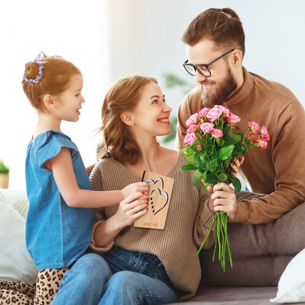 Träkort för hälsningar, Valentinsdag, bröllop, årsdag, trägåvor till fru, make, flickvän, pojkvän, honom eller henne (Dubbelt hjärta)