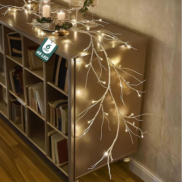 1,5 m Birk Julestang med 48 LED-lys | Batteridrevet Julepynt | Julebordspynt
