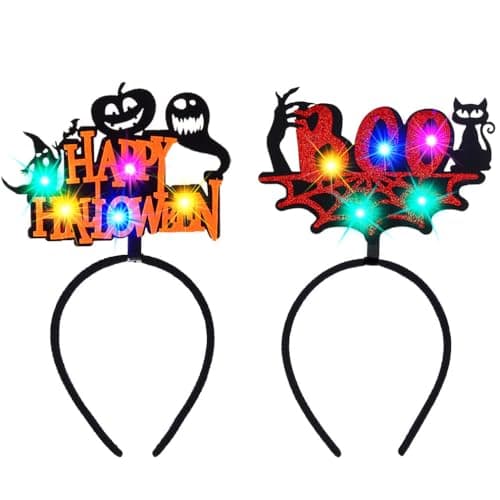 Sett med 2 LED-lysstriper til Halloween - Gresskar - Svart katt - Spindelvev Spøkelsestilbehør for kvinner og jenter